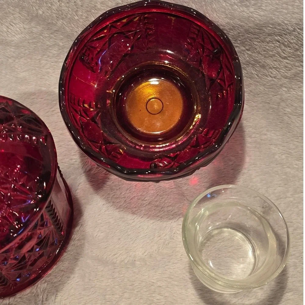 Vintage Indiana Glass Stars and Bars Ruby Flash‎ Red Fairy Lamp Candle Holder